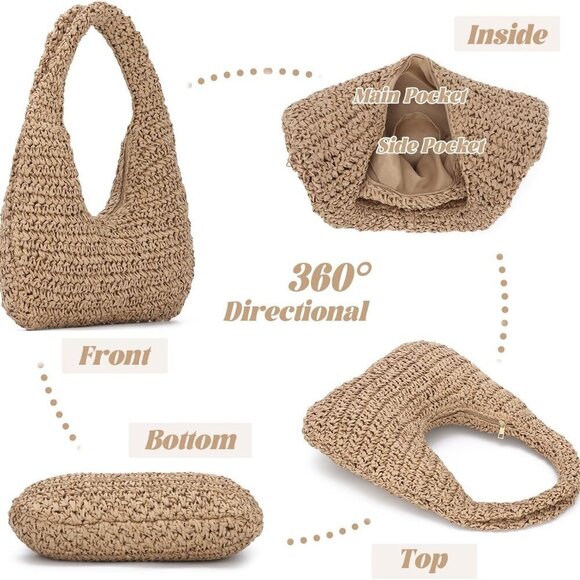 Summer Beach Straw Hobo Bag Women Casual Raffia Vacation Tote HandBag